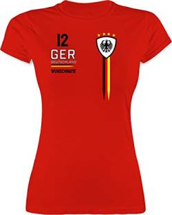 Shirt Damen - 2024 Fussball EM Fanartikel - Deutschland WM Trikot Farben - M - Rot - für fußball deutschland-Trikot Frauen tshirt fußballtrikot t-shirt fussballfan deutsche Mannschaft Tshirts 24 von Geschenk mit Namen personalisiert by Shirtracer