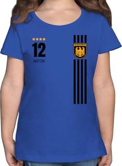 T-Shirt Mädchen - 2024 Fussball EM Fanartikel - Deutschland Germany Trikot Style - 104 (3/4 Jahre) - Royalblau - wm Kinder fußballshirt personalisierte fußball deutsche Tshirt Kind fußballtrikot von Geschenk mit Namen personalisiert by Shirtracer