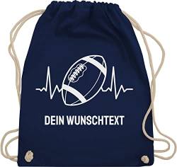 Turnbeutel Rucksack - Geschenke - Football Geschenk personalisiert mit Namen und Herzschlag American Football Männer Superbowl - Unisize - Navy Blau - taschen baumwolle stofftasche tasche von Geschenk mit Namen personalisiert by Shirtracer