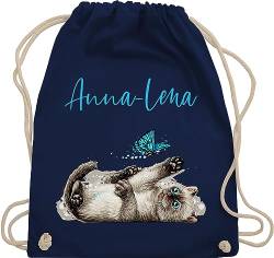 Turnbeutel Rucksack - Katzen - Süße verspielte Katze Cat - Unisize - Navy Blau - namens druck und katzenmotiv kindergarten für eine katzenliebhaberin cats personalisierte katzenliebhaber name von Geschenk mit Namen personalisiert by Shirtracer