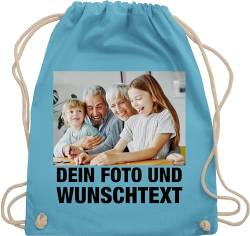 Turnbeutel Rucksack - Mit Foto eigenem Bild Text Name Wunschtext - Unisize - Hellblau - taschen beutel wechselkleidung kita gestalten selbst bedrucken stoff stoffbeutel wechselwäsche bilder + von Geschenk mit Namen personalisiert by Shirtracer