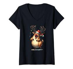 Damen Weihnachten Rudolf Rentier Geweih Rote Nase Xmas Weihnachts T-Shirt mit V-Ausschnitt von Geschenkideen zu Weihnachten für Kinder & Damen