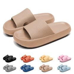 Geweo Badeschuhe Hausschuhe Herren Cozislides Original Damen Pillow Cloud Slippers Sommer Rutschfeste Dicker Sohle Weich Wolken Pantoletten Unisex Garten Dusche Strand Slides Sandalen Khaki EU 40-41 von Geweo