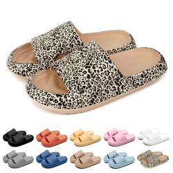 Geweo Badeschuhe Hausschuhe Herren Cozislides Original Damen Pillow Cloud Slippers Sommer Rutschfeste Dicker Sohle Weich Wolken Pantoletten Unisex Garten Dusche Strand Slides Sandalen Leopard EU 38-39 von Geweo