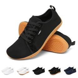 Geweo Barfußschuhe Sneaker Breite Walking Schuhe Barfuss Damen Herren Trail Laufschuhe Minimalistische Fitness Knit Unisex Weit rutschfest Zehenschuhe Zero Drop Solhe Freizeit Schwarz Braune 41EU von Geweo