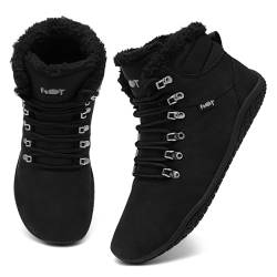 Geweo Barfußschuhe Winter Sneaker Stiefel Breite Walking Schuhe Barfuss Damen Herren Trail Minimalistische Warm Gefüttert Leder Zero Drop Solhe Fitness Weit Rutschfest Wasserabweisend Schwarz 39EU von Geweo