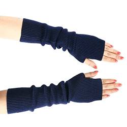 Geyoga Damen Strick Armwärmer Daumenloch Fingerlose Armlinge (Marineblau, 1 Paar) von Geyoga