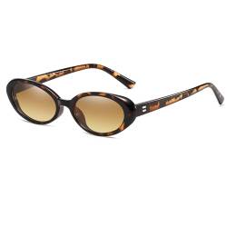 Ggpyyon Retro Oval Sonnenbrille für Damen Herren Trendy Ovale Sonnenbrillen 90er Classic Brille(Leopard/Farbverlauf Tee) von Ggpyyon
