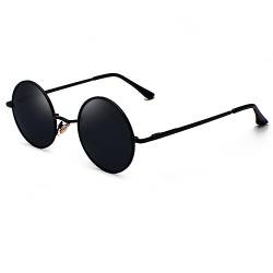 Ggpyyon Retro Runde Sonnenbrille Vintage Polarisierte Sonnenbrille Herren Damen Klassische Metallrahmen Kreis Hippie Brille UV400 Schutz, schwarz / grau von Ggpyyon