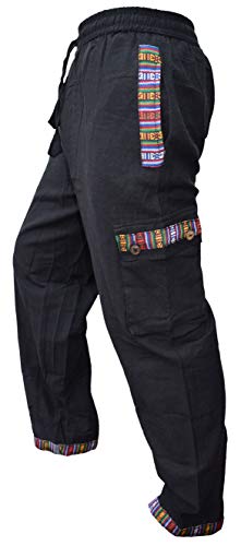 Gheri Herren Kontrast Border Baumwolle Cargohose Schwarz 3XL von Gheri