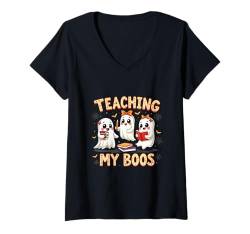 Damen Lustiges Halloween-Kostüm für Geisterlehrer und Lehrer T-Shirt mit V-Ausschnitt von Ghost Teaching My Boos Teacher Halloween tees