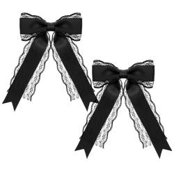 Giantree 2 Stück Haarschleifen Clips, Große Spitzen Satin Haarnadel Bow Hair Clip Langer Schwanz Schleifen Haarklammer Hair Accessories Haarschmuck Haarspangen für Frauen (Schwarz) von Giantree