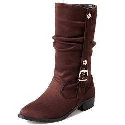 Gicoiz Damen Ohne Verschluss Pointed Toe Halbschaft Block Niedrige Absatzs Reitstiefel Winter Draußen Warm Pelzgefüttert Snow Stiefeletten Slouch Equestrian Braun/Dl Gr 33 EU von Gicoiz