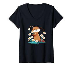 Damen Baby Otter Blumen – Otter T-Shirt mit V-Ausschnitt von Gift Idea - Outfit - cute flowers otter