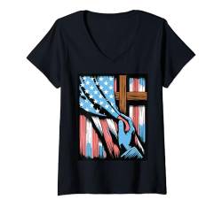 Damen Jesus Kreuz Männer Frauen Kinder Jungen Mädchen Christian Bibel Glaube T-Shirt mit V-Ausschnitt von Gifts for Christian Faith God Jesus Christ Curch