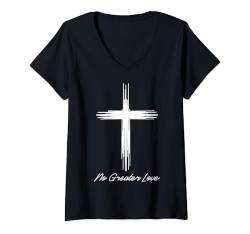 Damen Jesus Kreuz Männer Frauen Kinder Jungen Mädchen Christian Bibel Glaube T-Shirt mit V-Ausschnitt von Gifts for Christian Faith God Jesus Christ Curch