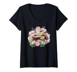 Damen Baby Turtle liest ein Buch T-Shirt mit V-Ausschnitt von Gifts & Beads