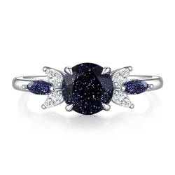 Natürlicher blauer Sandsteinring for Frauen, einzigartiger Art Deco-Ring aus blauem Sandstein, S925 Sterling Silber 10K 14K 18K, Ehering-Geschenk for Mädchen(10K,49.3(15.7)) von Gigirom
