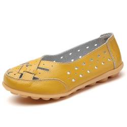 Aushöhlen Klassisch Runde Zehe Loafer für Frauen Atmungsaktiv Weiche Sohle Schlüpfen Krankenschwester Gehen Schuhe Damen Orthesen Niedrige Spitze Leichtes Gewicht Anti-Rutsch Gehen Schuhe(Yellow,37 EU von Gikleihwy