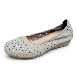 Aushöhlen Klassisch Runde Zehe Loafer für Frauen Atmungsaktiv Weiche Sohle Schlüpfen Krankenschwester Gehen Schuhe Damen Orthesen Niedrige Spitze Leichtes Gewicht Anti-Rutsch Gehen Schuhe(Gray,41 EU) von Gikleihwy