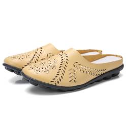 Frauen Ausgehöhlt Orthopädische Faulenzer, Bequem Leichtes Rückenfrei Flach Pantoletten Sandalen, Niedriges Oberteil Flach Leder Slipper Faulenzer Schuh(Yellow,36 EU) von Gikleihwy