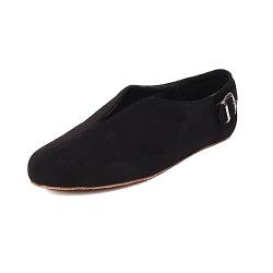 Frauen Ausrutscher Spitz zulaufend Loafer Komfort Niedrige Spitze Wildleder Flach Sandalen Damen Weit Breite Anti-Rutsch Gummi Sohle Faulenzer für Arbeit Cocktail Sport Fahren(Black,40 EU) von Gikleihwy