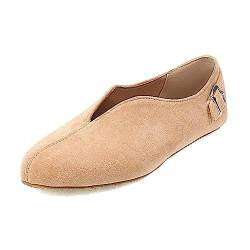 Frauen Ausrutscher Spitz zulaufend Loafer Komfort Niedrige Spitze Wildleder Flach Sandalen Damen Weit Breite Anti-Rutsch Gummi Sohle Faulenzer für Arbeit Cocktail Sport Fahren(Khaki,42 EU) von Gikleihwy