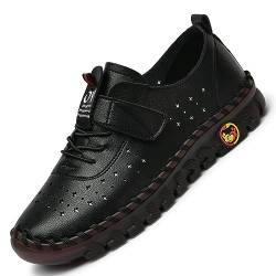 Frauen Leder Weich Rindfleisch Sehne Flach Turnschuhe Klettverschluss Runde Zehe Schlupf Handgefertigt Mama Faulenzer Bequem rutschfest Atmungsaktiv Gehen Schuhe(Cutout Black,38 EU) von Gikleihwy