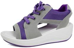 Frauen Offene Zehe Tennis Schuhe Geschnürt Gestricktes Netz Plattform Sandalen Bequeme Schlüpfen Sommer Leichtes Gehen Sandalen(Purple,39 EU) von Gikleihwy