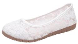 Frauen Schlüpfen Mesh Spitze Loafer Damen Lässig Flache Mund Ballett Runde Zehe Turnschuhe Mode Niedrige Spitze Plateau Blume Stickerei Niedlich Süß Flach Schuh(White,39 EU) von Gikleihwy