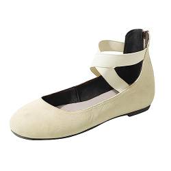 Frauen Wildleder Riemen Flache Schuhe Loafer Runde Zehe Bequem Speicher Schaumstoff Kleid Schuhe Schlüpfen Pumps Tennis Sandalen Arbeit Krankenschwester Lässig Turnschuhe(Beige,42 EU) von Gikleihwy