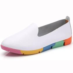 Für Frauen Leder Oxford Schuhe, Farbe Weiche Sohle rutschfest Orthopädische Faulenzer, Bequem Zum Hineinschlüpfen Atmungsaktiv Lässig Gehen Schuhe(White,42 EU) von Gikleihwy