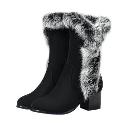 Gikleihwy Frauen Mittlere Wade Warm Schuhe Wildleder Schlupf Schnee Booties Pelz gefüttert Winter Schlüpfen Anti-Rutsch Stiefel für Draußen Faux Wildleder Stiefel für Frauen(Black,35 EU) von Gikleihwy