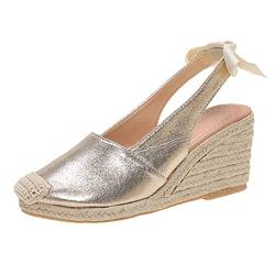 Gikleihwy Women Espadrilles Slingback Sandalen Damen Geschlossene Zehe Keile Plattform Mittlerer niedriger Absatz Sandalen Mode Schlange Muster Knöchelriemen Schnalle Dressy Schuh(Gold,36 EU) von Gikleihwy