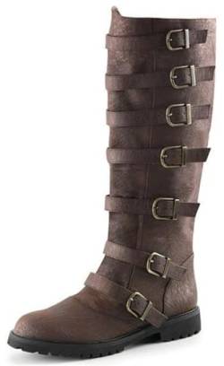 Männer Western Stiefel Ritter Stiefel Pirat Stiefel Flach Jazz Stiefel Männlich und Frauen Anziehen Mittlere Wade Stiefel Gamaschen Ritter Warrior Cosplay(Marrone,37 EU) von Gikleihwy