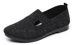 Mesh Atmungsaktiv Slip-On Loafer für Frauen Ausgehöhlt Weiche Sohle rutschfest Orthopädisch Flach Turnschuhe Leichtes Gewicht Schweißabsorbierend Breite Weite Pantoletten Schuh(Black,37 EU) von Gikleihwy