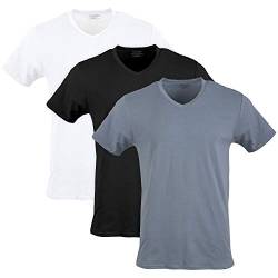 Gildan Herren Baumwoll-Stretch-T-Shirts, Multipack Unterwäsche, Weiß/Schwarz Ruß/Grau Flanell (V-Ausschnitt 3er-Pack), Mittel von Gildan