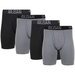 Gildan Herren Boxershorts aus Baumwoll-Stretch, Multipack Retroshorts, Grauer Flanell/schwarzer Ruß (4er-Pack, langes Bein), Medium von Gildan