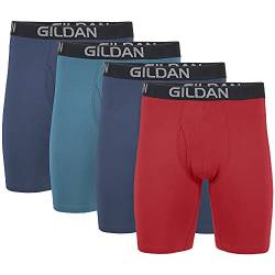 Gildan Herren Cotton Stretch Long Leg Boxer Brief Retroshorts, Blue Cove/Hawaiian Blue/Heather Red Mark (4er-pack), M EU von Gildan