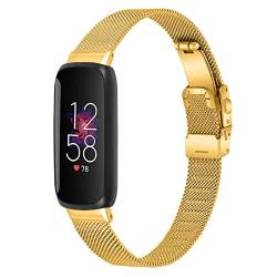 Gimuk Armband, kompatibel mit Fitbit Inspire 3, verstellbares Edelstahl-Metall-Netzband, magnetisches Ersatzarmband für Fitbit Inspire 3, für Damen und Herren, Small/Large, Metall (Gold) von Gimuk