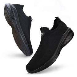 Giniros Schuhe Herren Sneaker Ohne Schnuersenkel Slip-on Schuhe Mesh Atmungsaktiv Leicht Laufschuhe Casual Sportschuhe Bequem Turnschuhe Leichtgewichts Outdoor Joggingschuhe, Schwarz 46EU von Giniros