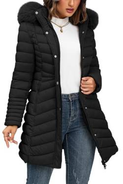 Giolshon Damen Puffer Jacke Fleece gefüttert gesteppte Wattierung Blase Mantel mit Kunstpelz abnehmbare Kapuze G23-18 Schwarz L von Giolshon