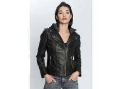 Lederjacke GIPSY "ELA" Gr. 40/L, schwarz (black) Damen Jacken coole 2-in-1-Bikerjacke mit abnehmbarer Jersey-Kapuze von Gipsy