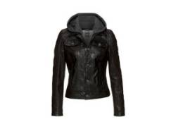 Lederjacke MAURITIUS "YEENIE" Gr. 48/4XL, schwarz (black) Damen Jacken im Jeansjacken-Look mit abnehmbarer Jersey-Kapuze von Mauritius