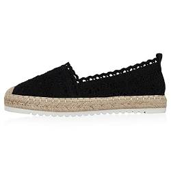 Giralin Damen Bast Slipper Spitzen Espadrilles Häkeloptik Profilsohle 610213 Schwarz 40 von Giralin