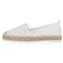 Giralin Damen Bast Slipper Spitzen Espadrilles Häkeloptik Profilsohle 610214 Weiss 39 von Giralin