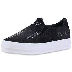 Giralin Damen Denim Sneakers Pailletten Slipper Bequeme Slip-Ons 610993 Schwarz 39 von Giralin