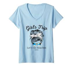 Damen Damen Mädchen Reise 2024 Lustig Strand Reisen Urlaub T-Shirt mit V-Ausschnitt von Girls Trip Vacation Travel Co