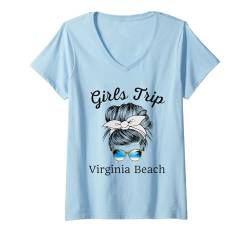 Damen Damen Mädchen Reise Virginia Strand Reisen Urlaub T-Shirt mit V-Ausschnitt von Girls Trip Vacation Travel Co