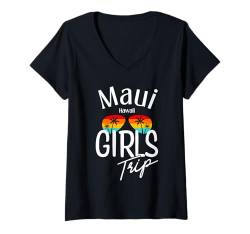 Damen Maui Hawaii Damen Mädchen Trip Maui T-Shirt mit V-Ausschnitt von Girls Trip Vintage & Co